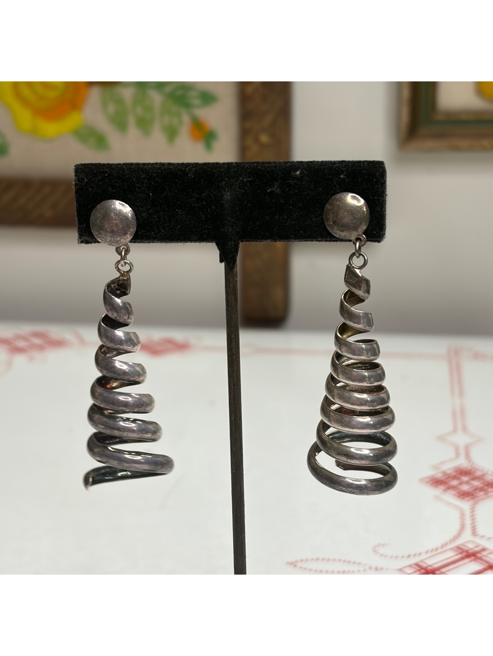 Sterling silver dangle spiral earrings vintage